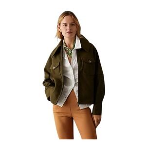 Avec Les Filles Women's Small Military Style Double Knit Shirt Jacket Army Green
